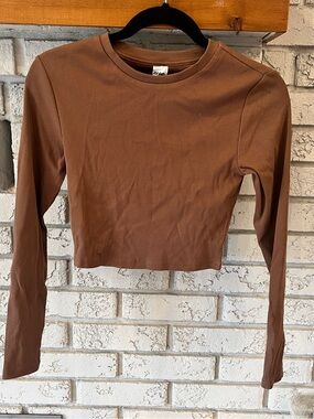 BRANDY MELVILLE ANKO |Ribbed Cropped Long-Sleeve Top in Brown